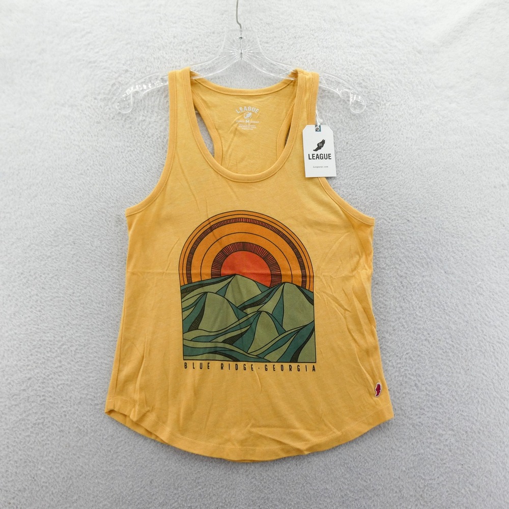 League‎ Tank Top Womens Medium Blue Ridge Georgia Yellow Graphic Recycled Blend